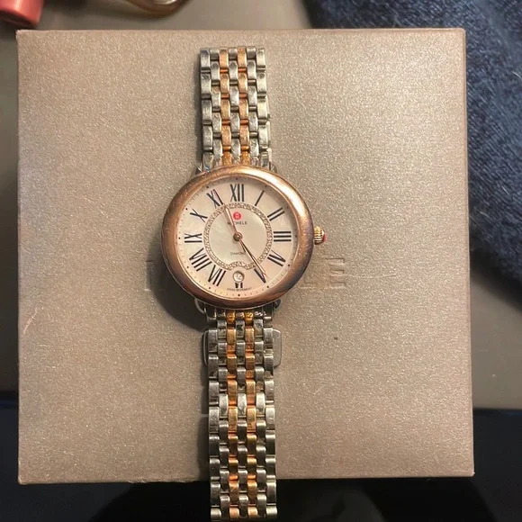 Michele rose gold and silver watch barely used just needs battery Michele Releve Women main image 3
